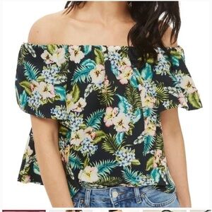 Topshop Maggie Blouse Floral Print Off The Shoulder Cutout